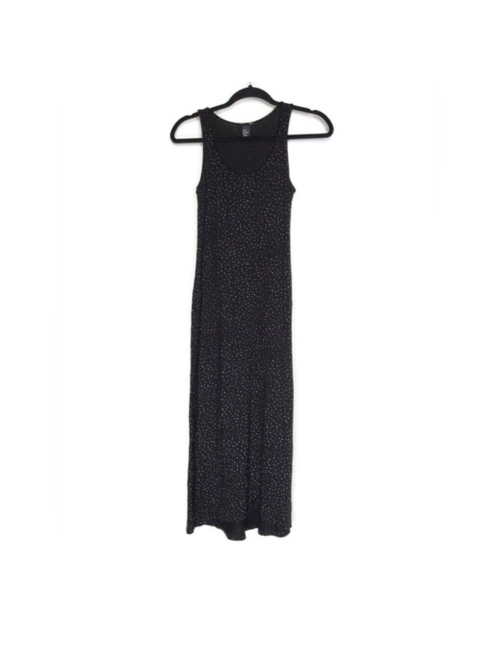 Sleeveless Black Maxi Dress with Subtle White Dot Print Medium